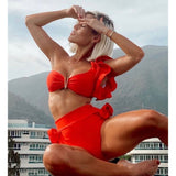 Two-Pieces Women Floral Push-Up Padded Bra Ruffles Bandage Bikini Set Swimsuit Swimwear Bathing Suit Beachwear Biquini
