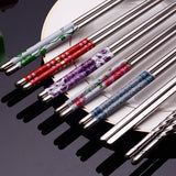 HULIANFU Stainless Steel Chopsticks Tableware Portable Reusable Blue Porcelain Patters Food Sticks Chopsticks Kitchen Dishes for Sushi