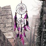 HULIANFU Original silver gray dream catcher 2 ring Indian feather hanging art gifts to bestie friends creative valentine's day gifts
