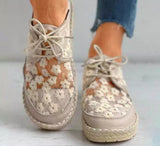 flowersverse  Summer Comfortable Loafers Women's Retro Mesh Breathable Flat Casual Shoes 35-40 Hollow Embroidery Lace Up Female Sneakers