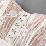 Lace High-low Sexy Summer Dress White Straps Belt Tied Women Dress D-ring Holiday Chic Ladies Party Dresses