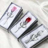 HULIANFU Valentines Day Gift Crystal Glass Rose Artificial Flower Silver Gold Rod Rose Flower for Girlfriend Wedding Gifts for Guest