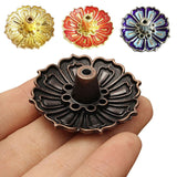 HULIANFU Mini Meditation Buddha Sandalwood Stick Holder Burner Round Dish Enamel Lotus Flower Catcher Plate Incense Holders Home Decor