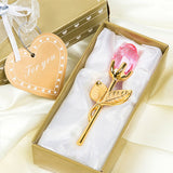 HULIANFU Valentines Day Gift Crystal Glass Rose Artificial Flower Silver Gold Rod Rose Flower for Girlfriend Wedding Gifts for Guest