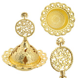 HULIANFU Luxury Hollow Buddhism Golden Home Decor Arab Style Censer Holder Tower Incense Burners Metal Incense Burner