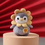 HULIANFU Unfinished Felt Kit  New Latest Funny Festive Christmas New Year Penguin Wool Needle Felt Kit Package DIY Handmade Doll Toy