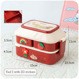 HULIANFU Kawaii Portable Lunch Box For Girls School Kids Plastic Picnic Bento Box Microwave Food Box With Compartments Storage Containers