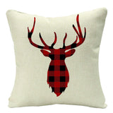 HULIANFU Linen Red Scottish Plaid Christmas Cushions Case Reindeer Trees Snowflakes Print Christmas Decorative Pillows for Sofa Couch Bed