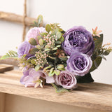 HULIANFU White Silk Artificial Roses Flowers Wedding Home Autumn Decoration High Quality Big Bouquet Luxury Fake Flower Arrangement Bulk