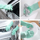 HULIANFU Silicone Dishwashing Cleaning Glove Magic Scrubber Sponge Rubber Glove for Washing Dish Kitchen Car Bathroom Pet Brush Cleaner