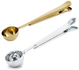 HULIANFU Two-in-one Stainless Steel Coffee Spoon Measuring Spoon Milk Powder Spoon With Seal Clip Kitchen Baking Scale Spoon Accessories
