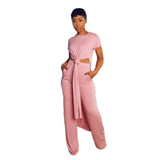 New Arrival Fashion Design two pieces  Sexy Women Set Solid O-neck Long Top  And  Long Pants  Summer  Outfits
