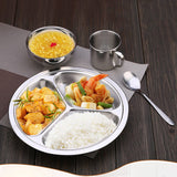 HULIANFU Stainless Steel Dinner Plate 3 Sections Round Divided Dish Children Fruit Snack Tray Baby Bowls Kitchen Tableware Dia 22/24/26cm
