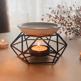 HULIANFU Metal Aromatic Oil Burner Geometric Ceramic Essential Oil Tealight Candle Holder Wax Melt Warmer Aroma Diffuser Lamp