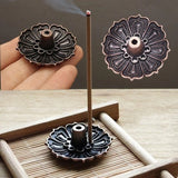 HULIANFU Mini Meditation Buddha Sandalwood Stick Holder Burner Round Dish Enamel Lotus Flower Catcher Plate Incense Holders Home Decor