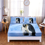 HULIANFU Seafloor Animals Digital Printed 3pc Polyester  Fitted Sheet Mattress Cover Four Corners with Elastic Band Bed Sheet Pillowcases