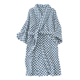 HULIANFU Luxurious Towels Plaid Retro Checkerboard Cotton Bathrobe Women Robe Soft Sleepwear Kimono Warm Bath Robes Coat Towel Homewear