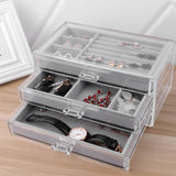 HULIANFU Jewelry Box Showcase Drawer Storage Multi-Grids Classification Storage Flannel Necklace Rings Earrings Storage Case for Home