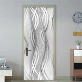 HULIANFU Modern PVC Door Sticker Self Adhesive Vinyl Silver Water Wave Pattern Waterproof Wall Sticker Home Decor Wallpaper