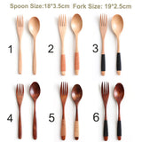 HULIANFU Natural Wooden Spoon &amp; Fork Dinner Kit Rice Soups Utensil Cereal Handmade  Home Tableware Dinnerware Cutlery For Kicthen