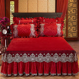 HULIANFU Velvet Warm Quilted Bedding Bed Skirt Pillowcases Home Textile Princess Thick Bedspread Lace Bedsheet Mattress Cover With Cotton