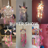 HULIANFU Unicorn Dream Catcher Boho Girls Kawaii Room Decor Christmas  Home Wall Pink Dreamcatcher Decoration Bedroom Nursery Baby Gift