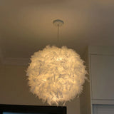 HULIANFU Mordern Feather Pendant Lamp E27 Lamp Holder Fairy Hanging Lamp Goose Feather Bedroom Dining Room Loft Chandelier Ceiling Light