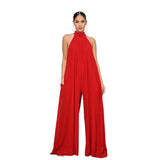 hulianfu Women  Sleeveless High Neck Fashion Sexy Solid Color Casual Chiffon Loose Temperament One-Piece Pants Jumpsuit