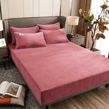 HULIANFU  WOSTAR Flannel winter warm elastic band fitted sheet mattress protector cover super soft cozy king size bed sheet and pillowcase