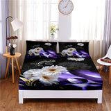 HULIANFU Pink Flower Digital Printed 3pc Polyester  Fitted Sheet Mattress Cover Four Corners with Elastic Band Bed Sheet Pillowcases