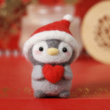 HULIANFU Unfinished Felt Kit  New Latest Funny Festive Christmas New Year Penguin Wool Needle Felt Kit Package DIY Handmade Doll Toy