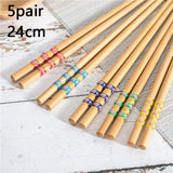 HULIANFU Reusable 5 Pair Set Handmade Bamboo Japanese Natural Wood Chopsticks Sushi Food Cat Flower Multi color Wooden Chop sticks