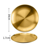 HULIANFU Stainless steel Dinner Plates Restaurant Gold Serving Tray Round Dessert Cake Snack Dishes Silver Storage Plate Korean Cutlery