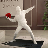 HULIANFU Resin Statues Sculptures Banksy Flower Thrower Statue Bomber Home Decoration Accessories Modern Ornaments Figurine Collectible