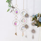 HULIANFU Metallic Hoop Moon Suncatcher Ornament Wind Chimes Crystal Prisms Hanging Rainbow Chaser Window Curtains Pendant Home Decor Gift