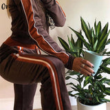 Hulianfu Letter Print Velvet Tracksuit Women 2 Piece Sets Fashion Outfits Female Zipper Sport Activitywear Suits Leisure Streetwear Moda