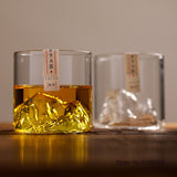 HULIANFU Japan 3D Mountain Whiskey Glass Glacier Old Fashioned Whisky Rock Glasses Whiskey-glass Wooden Gift Box Vodka Cup Wine Tumbler