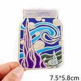 HULIANFU Van Gogh Embroidered Patches on Clothes DIY Cartoon Wave Applique Clothing Thermoadhesive Patches for Clothing DIY
