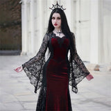 Gothic Dark Mesh Midi Dress Women Victorian Costume Velvet Robe Renaissance Witch Medieval Dresses Cosplay Wizard Halloween Y2k