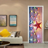 HULIANFU 2023 Christmas Light Red Five-Pointed Star Wallpaper Pvc Self-Adhesive Waterproof Mural Picture 3D Restaurant Door Stickers Christmas