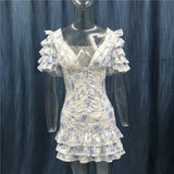 High Quality  Ruffle White Women Mini Dress Beach Holiday Girl Dress