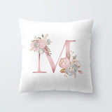HULIANFU Pink Letter Decorative Floral Pillow Gold Alphabet Cushion for Sofa Polyester Pillowcase Decoration Salon