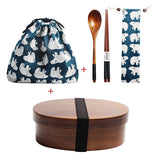 HULIANFU Wooden Lunch Box Picnic  Japanese Bento Box for School Kids Dinnerware Set with Bag&amp;Spoon Fork Chopsticks Round Square Lunch Box
