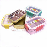 HULIANFU Portable Stainless Steel Lunch Box Double Layer Cartoon Food Container Box Microwave Bento Box for Kids Children Picnic School