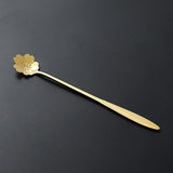 HULIANFU Tea Coffee Mixing Spoon Gold Spoon Long Handle Dessert Stainless Steel Vintage Teaspoons Drink Tableware Flowers Design 1PCS