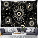 HULIANFU White Black Sun Moon Mandala Starry Sky Tapestry Wall Hanging Bohemian Gypsy Psychedelic Tapiz Witchcraft Astrology Tapestry