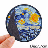 HULIANFU Van Gogh Embroidered Patches on Clothes DIY Cartoon Wave Applique Clothing Thermoadhesive Patches for Clothing DIY