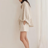 hulianfu Summer Casual Two-piece Suit  Women's Retro Fashion Shorts Suites Shirt High Waist Loose Bohemian Shorts Women's Suit Top