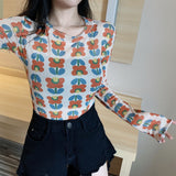 Hulianfu Angel Print Sheer Blue Black Mesh Long Sleeve Blouse Shirts Women Spring Summer Pullovers Elegant Sexy See Through Tops