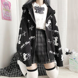 hulianfu Gothic Sweatshirt Women Black Zip Up Hoodie Fashion Autumn Winter Clothes Women Hoodies Korean Long Sleeve Emo Pullover